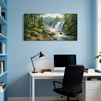 Scenic &Cityscapes Forest Waterfall Landscape Nature Scene Canvas Art Print