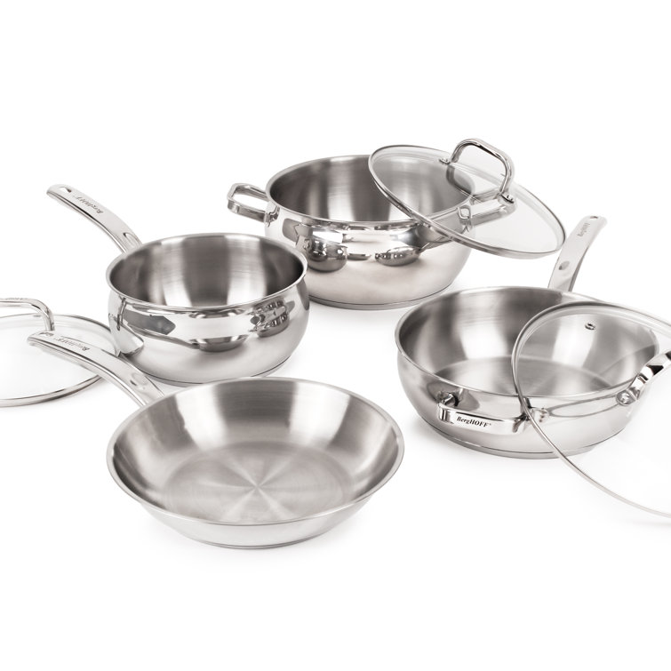 BergHOFF 12Pc 18/10 Stainless Steel Cookware Set with Glass Lid, Belly Shape