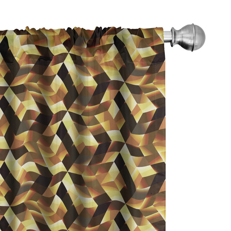 Rideaux abstraits à 4 panneaux East Urban Home, blocs de cubes graphiques, noir jaune brun, L 56 po x L 95 po