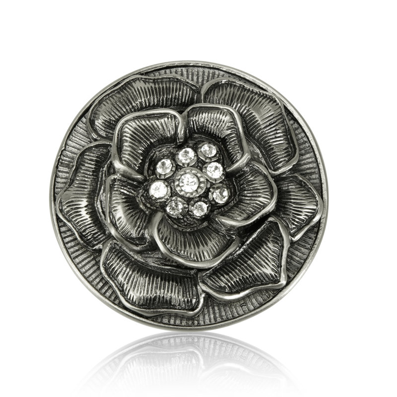 FLORAL VIEW KNOB; CLEAR CRYSTAL, Antique Nickel
