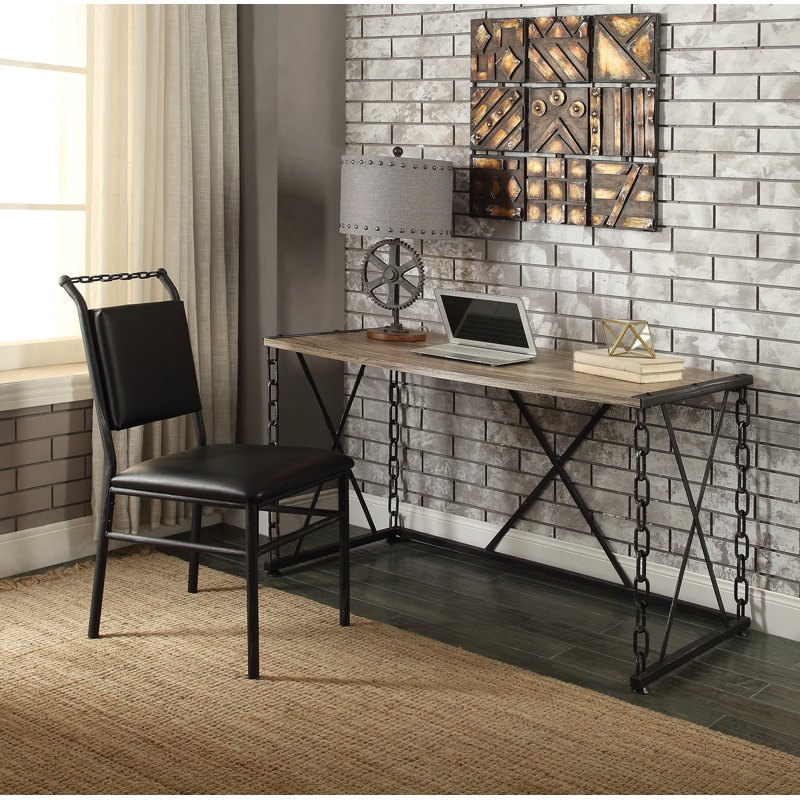Bureau en chêne rustique et finition noire antique