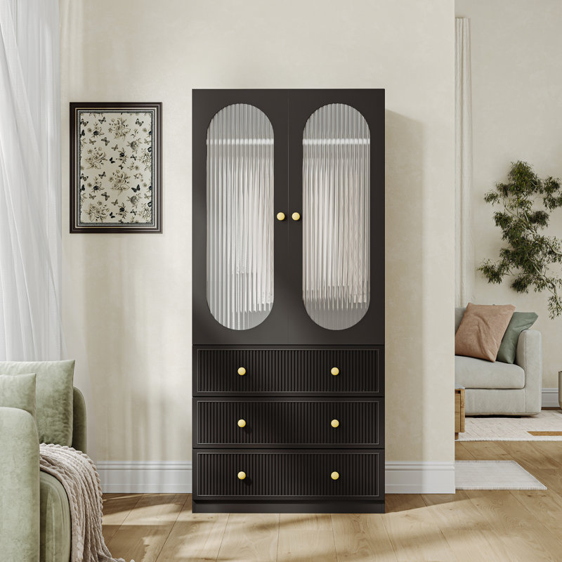 Armoire garde-robe en verre 2 portes avec 3 tiroirs 