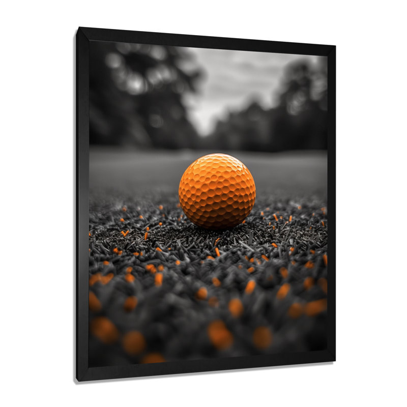 Monogramme de balle de golf orange et gris I - salon de golf mural, H 32 po x l 24 po x P 1 po, Toile encadrée noire simple