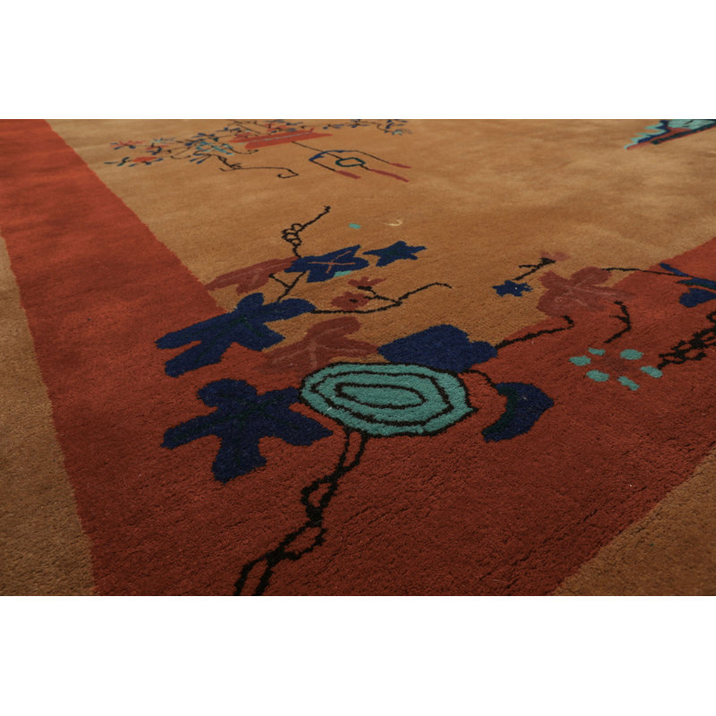 Tapis oriental multicolore touffeté à la main de style oriental art déco, Rectangle de 5 pi x 8 pi