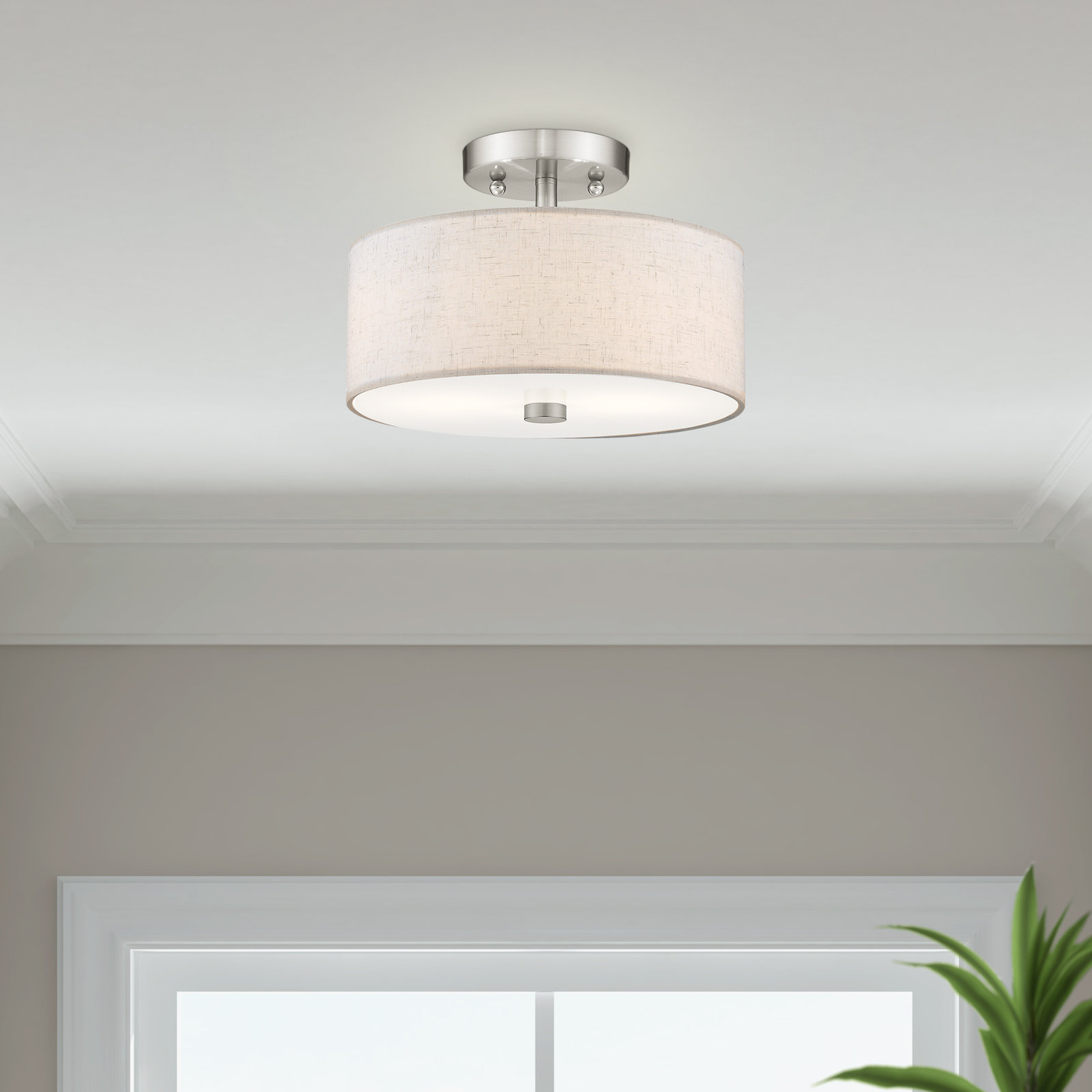 Flaire 3-Light Semi Flush Mount, Brushed Nickel, 7.5" H x 11" W x 11" D
