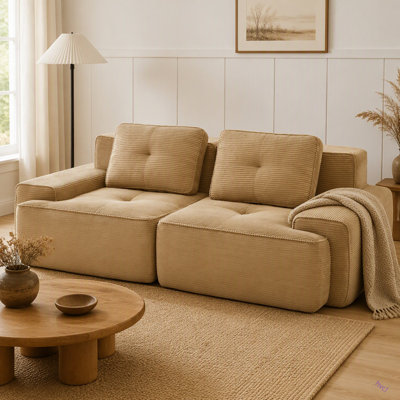 Canapé modulaire en L de 82 po pour salon modulaire en tissu velours côtelé de 82 po avec assise profonde, passepoil perlé, conception capitonnée, sans assemblage, conception antidérapante