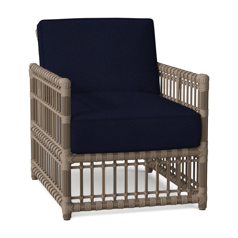 Newport Arm Chair with Cushions, No Welt, Linen Navy, Newport #66 Burlap
