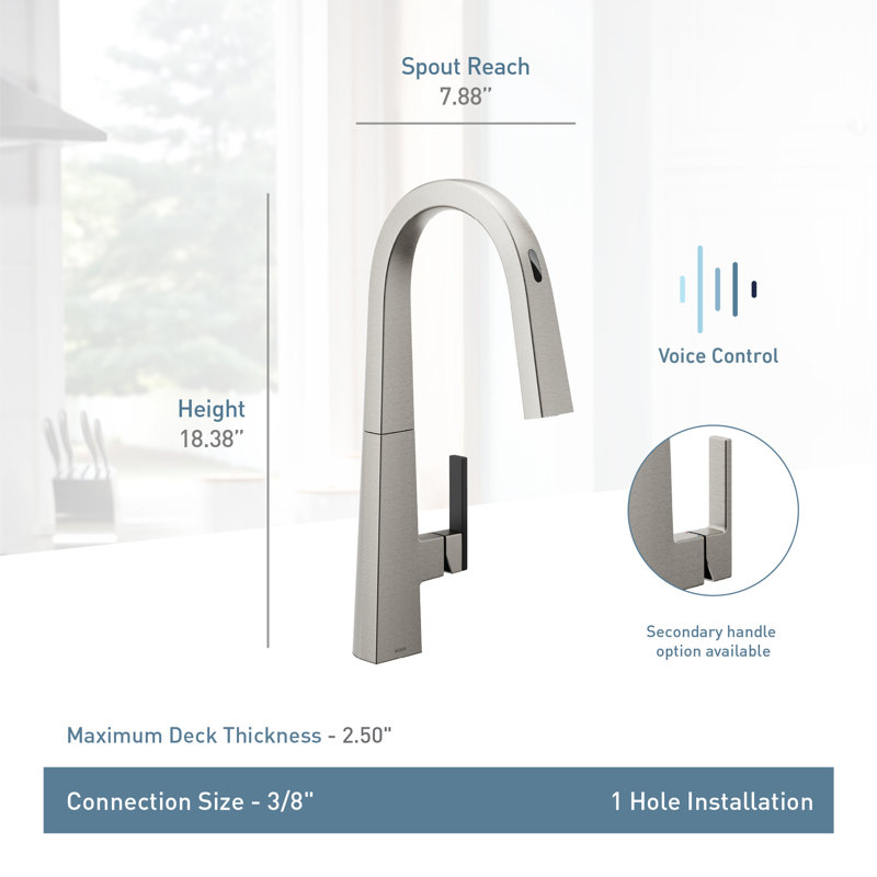 Robinet de cuisine Moen Nio Smart Touch, Acier inoxydable résistant aux taches