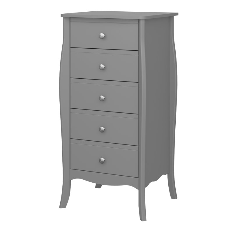 Autenberry Solid Wood 51cm W 5 - Drawer Chest of Drawers, Grey