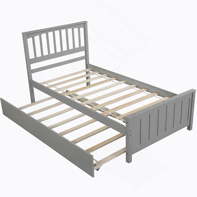 Lit plateforme simple avec lit gigogne, gris, gris