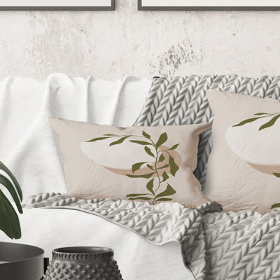 Rectangle, abstrait soleil et lune avec feuille verte III - Coussin décoratif imprimé moderne