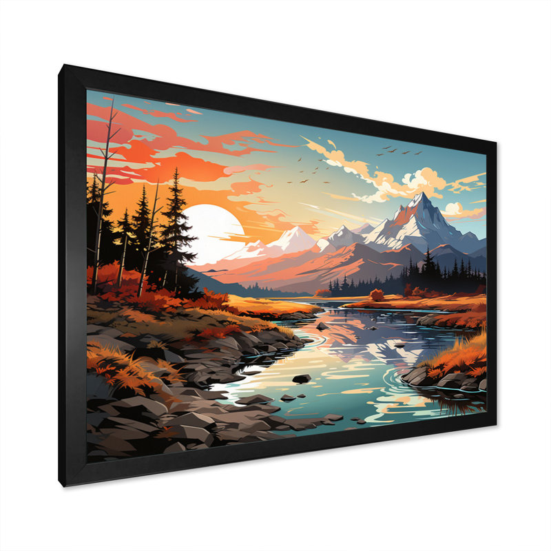 Bouse Landscape Vangogh Mountain Serenity I Framed On Canvas Print, H 24 po x l 32 po x P 1 po, Cadre simple noir