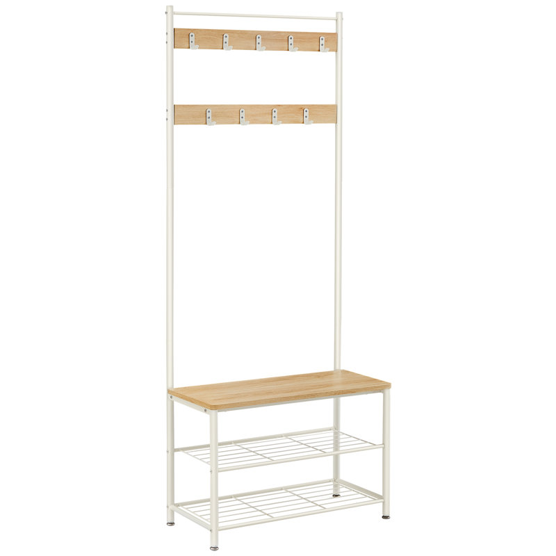 Abingdon 70 cm W Hall Tree with Storage Bench and Shoe Storage, Oak Brown/White