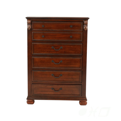 Dark Cherry 5-Drawer Chest with Traditional Lion Claw Accents for Elegant Bedroom Storage