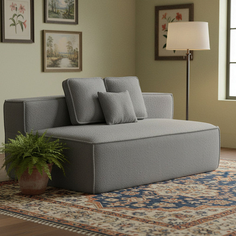 Fauteuil simple gris en molleton Teddy, canapé modulaire compressé avec siège large et trois coussins de dossier, support tout en mousse, fauteuil confortable pour le salon, le dortoir, les enfants et les animaux de compagnie