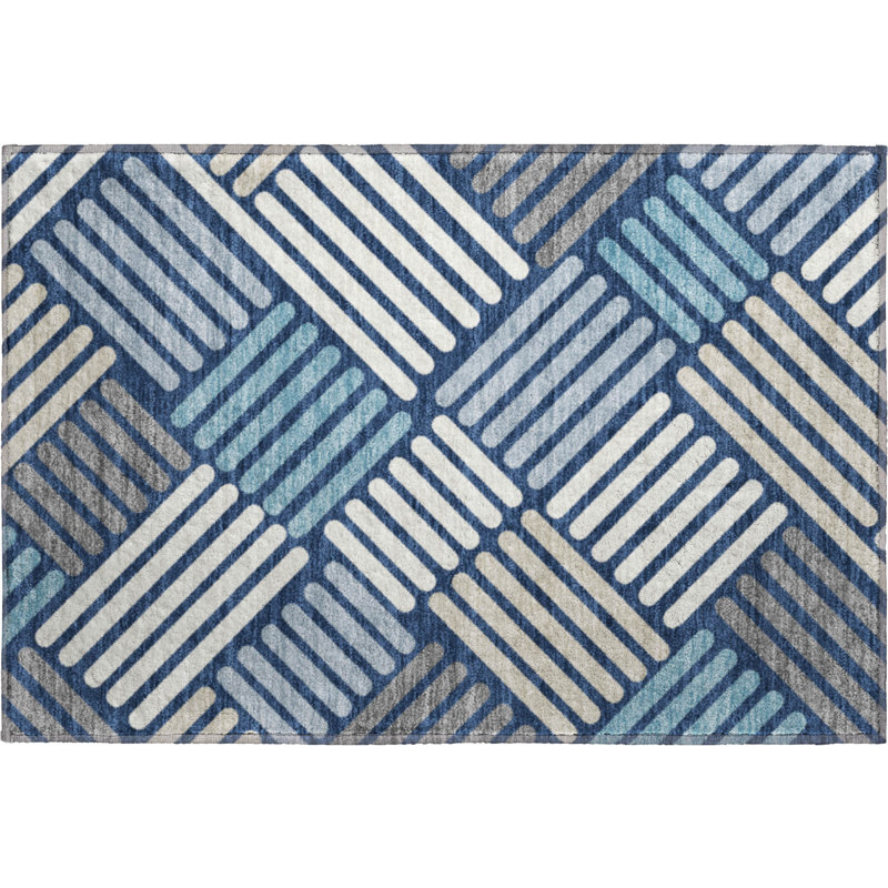 Premium Machine Washable Mayfield AMF2339 Geometric Rug, Navy, 2'6" x 3'10"