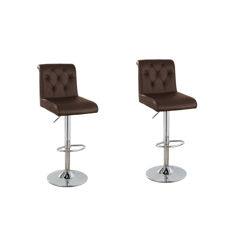 Tabouret de bar réglable, vérin à gaz, capitonnage en similicuir, base chromée, ensemble de 2, Brun