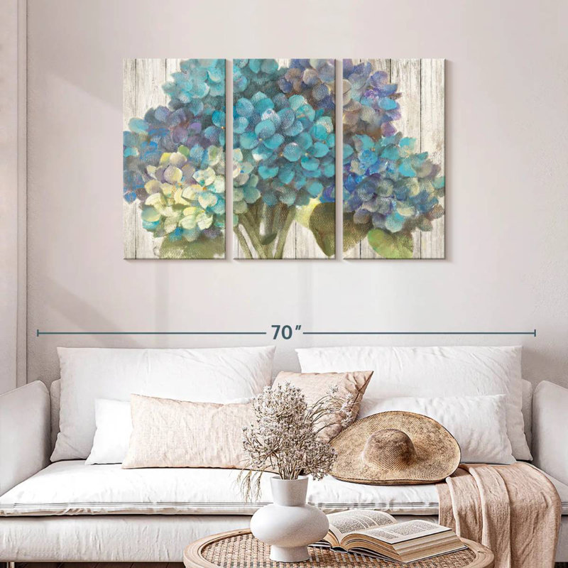 Harnek Turquoise Hydrangea On Barn Board, 28" H x 45" W