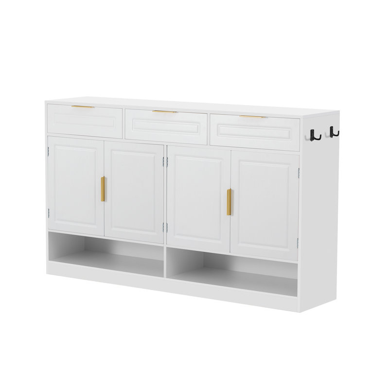 Farmhouse Sideboard With 3 Drawers & 4 Doors,59.1" Multi-Functional Storage Buffet With Adjustable Shelf And Open Storage Compartments, Suitable For Dining Room, Living Room, Entryway.