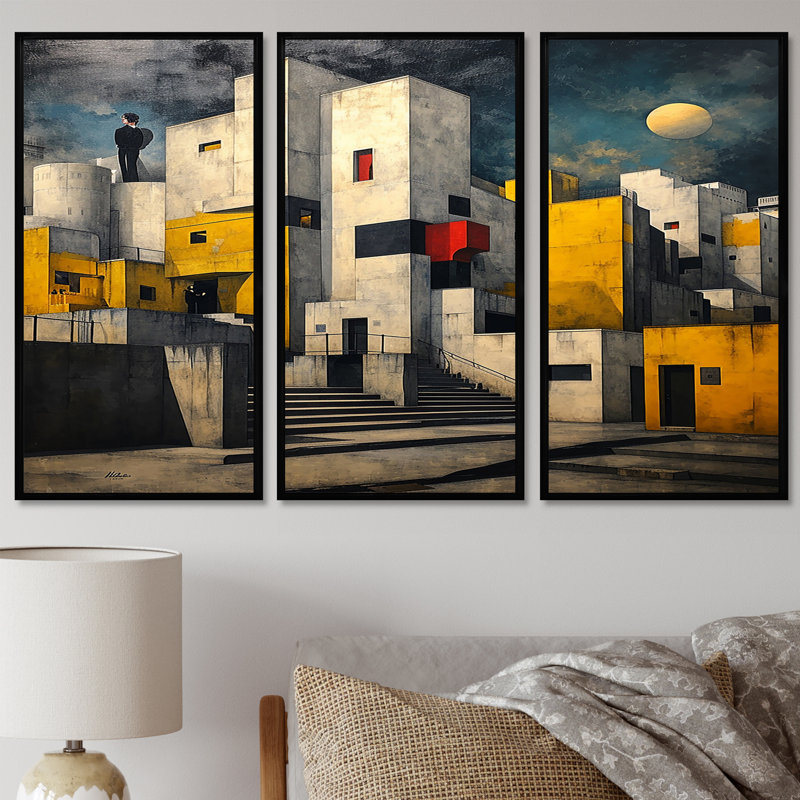 Cramblitt - City Buildings, ensemble de reproductions d'art mural, Cadre flottant noir, H 32 po x l 48 po x P 1 po