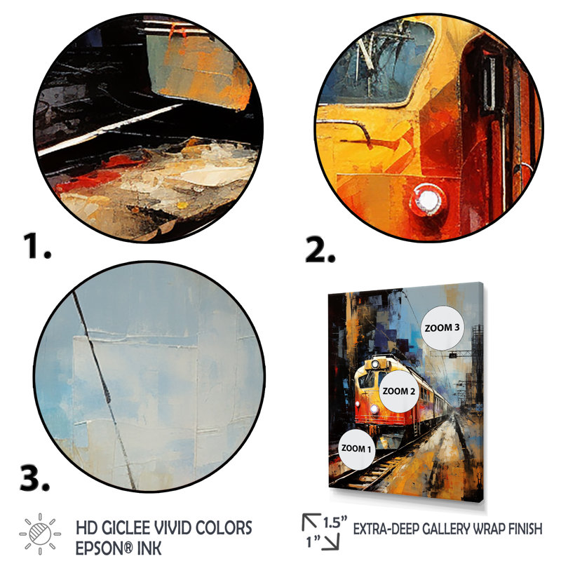 Voyage orange en train II - art mural moderne, salon, H 40 po x l 30 po x P 1,5 po, Cadre photo noir