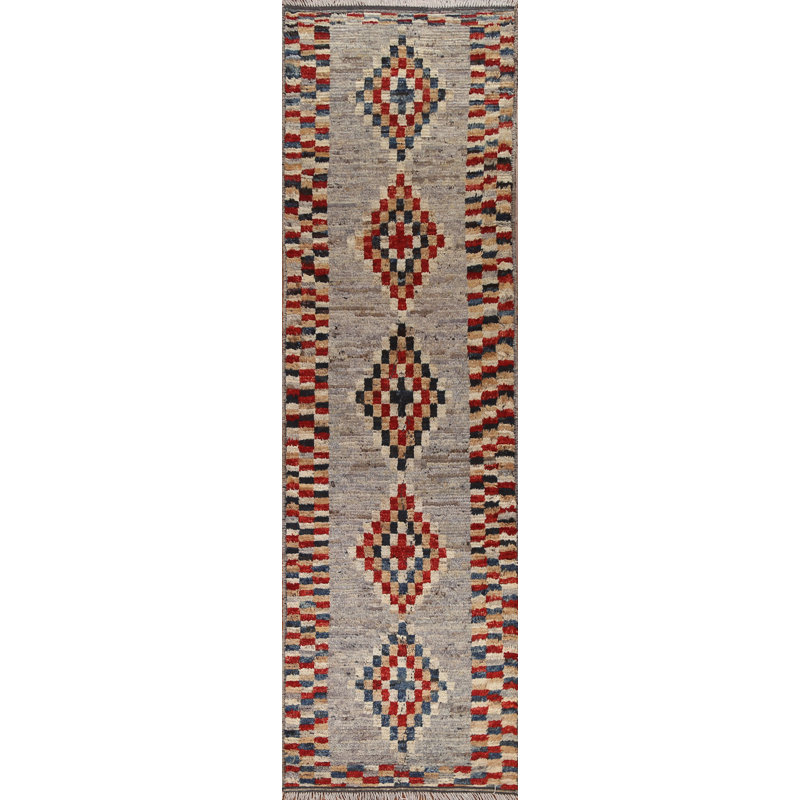 Tapis de couloir gris unique en laine 2 pi 9 po x 9 pi 9 po New Age