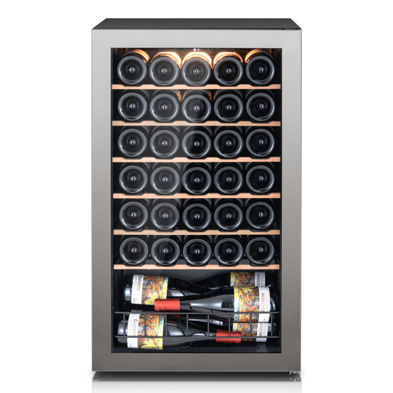 Cave à vin Ca'Lefort de 48 cm de large, 34 bouteilles, pose libre, monozone, avec étagères en bois et éclairage DEL tricolore