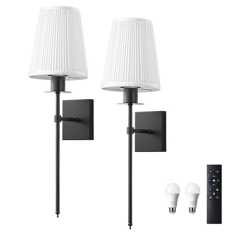 Dimmable Hardwired Wall Sconces Iron Wallchiere with Remote Control , Black