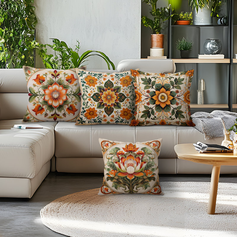 4 housses de coussin décoratives à motif de fleurs bohémiennes 4 pièces