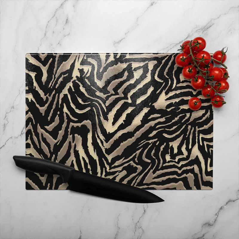 Zebra Print Glass Chopping Board, 40cm L x 28cm W