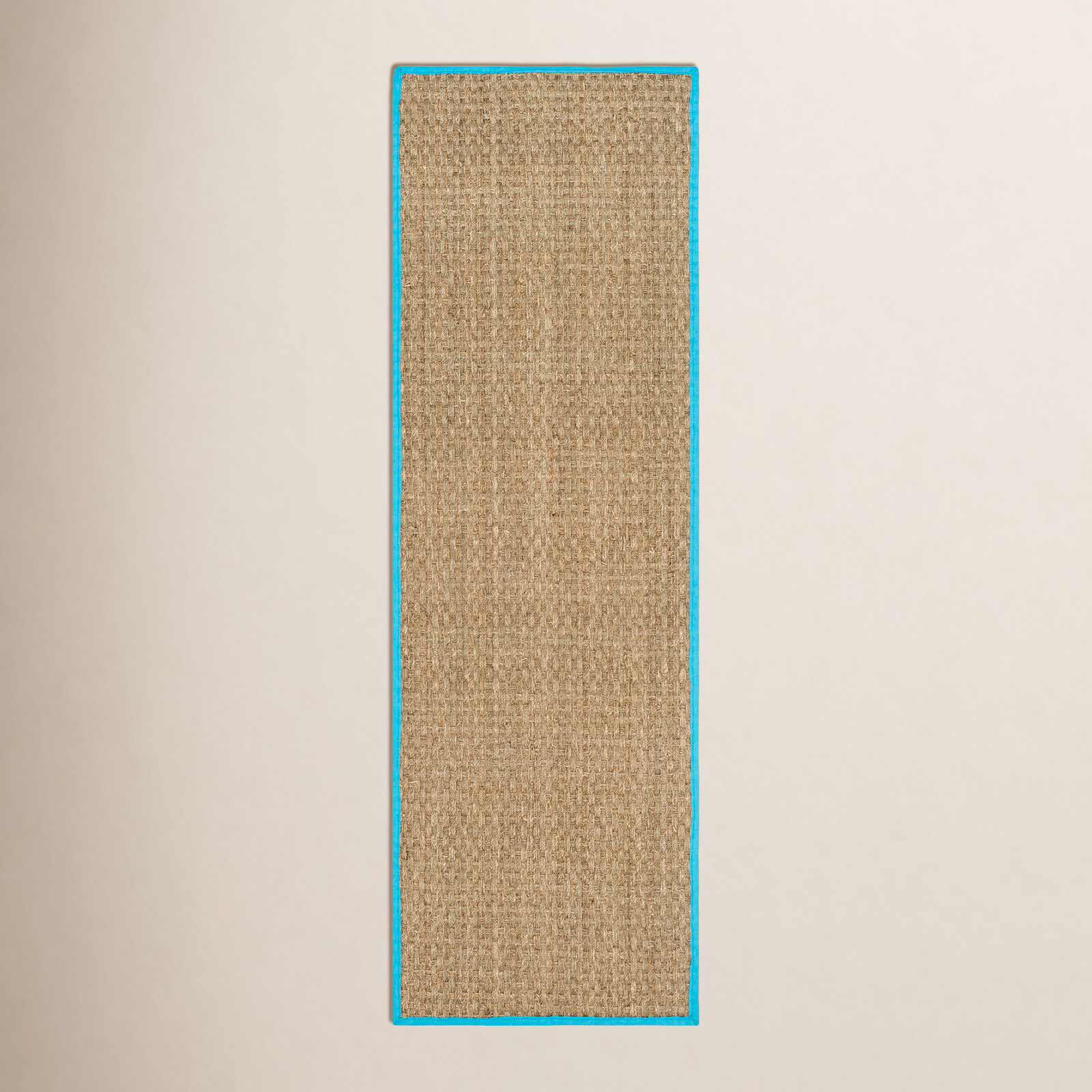 Natural Turquoise Bamboo Seagrass Rug, Runner 2'6" x 8'