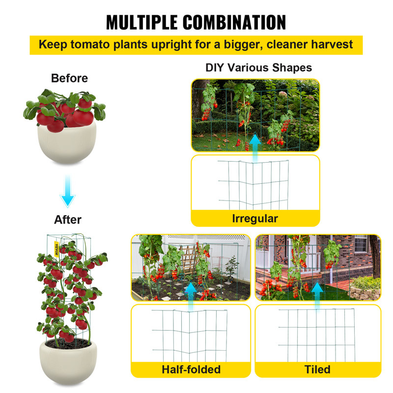Green PVC-Coated Steel Tomato Plant Support Cages, Set of 10