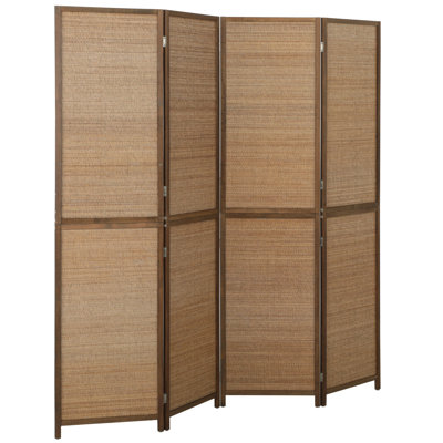Room Divider,4 Panel Hand-Woven Bamboo Wall Partition for Room Separation, Portable Boho Freestanding Wall Divider for Bedroom