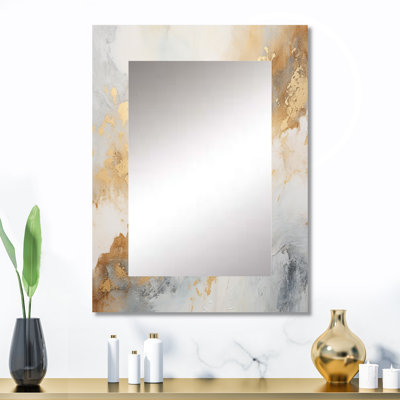 Gold And White Magic Marble Geode III - Marble Unique Wall Mirror, Modern Mirror, Printed Metal Art
