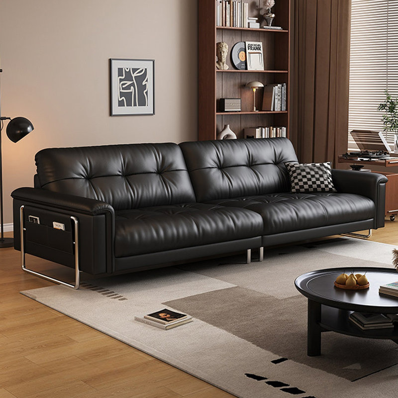Canapé modulaire noir en cuir véritable, Noir, H 35,04 po x l 106,3 po x P 39,37 po