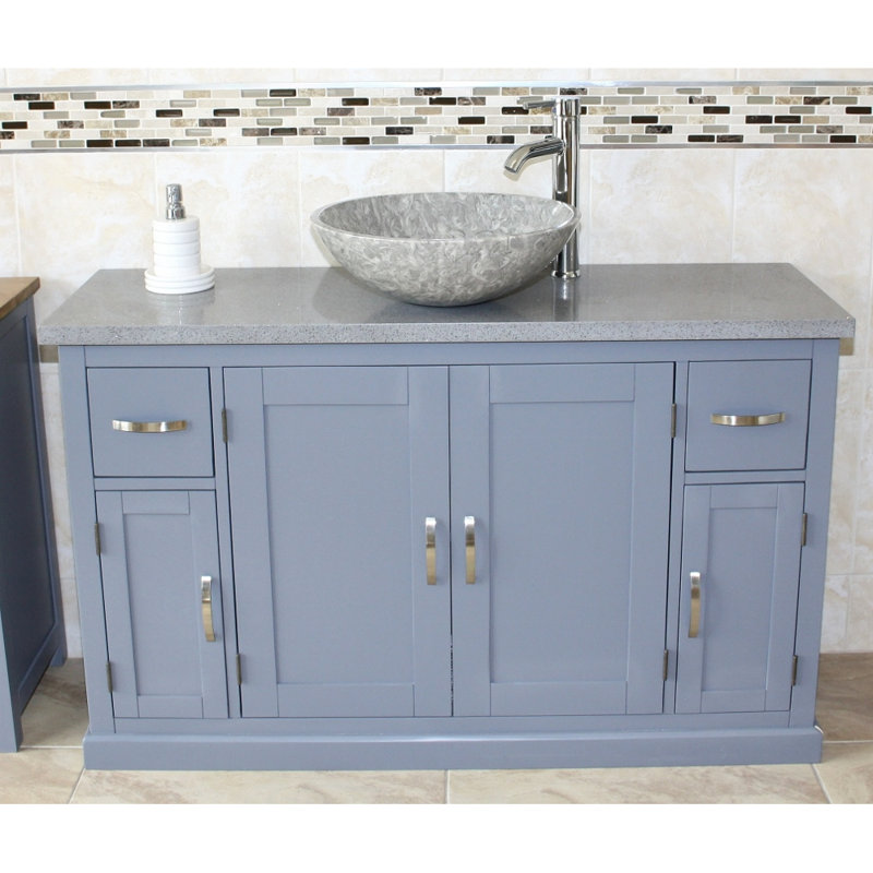 Santorini 1230mm Single Bathroom Vanity with Vessel Stone Basin, Grey, Grey
