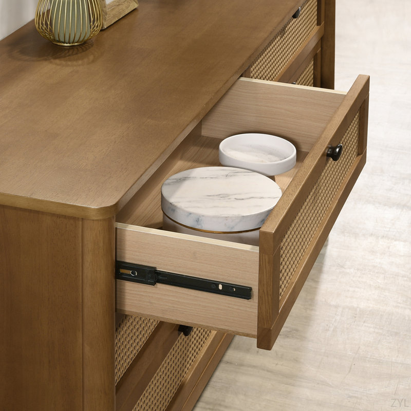 Ensemble de chambre à coucher 6 pièces en bois d'hévéa avec commode, miroir, table de chevet et commode Vichy