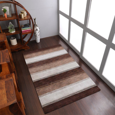 Chevery Hand Knotted Loom Wool Eco-Friendly Area Rugs - Brown Beige Color, Contemporary Design, High Pile Thick Handmade Anti Skid Area Rugs for Living Room, Bed Room