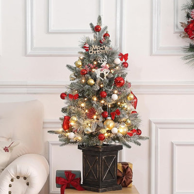 Tresse de Noël artificielle 3 pi avec 78 lumières blanches chaudes, base de lampe brune, arbre de Noël enneigé pour Noël, chambre à coucher, fenêtre, décoration photographique