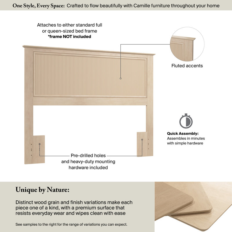 Full/Queen Headboard, Fluted Panel Design, Modern Style, Natural Birch, Beige