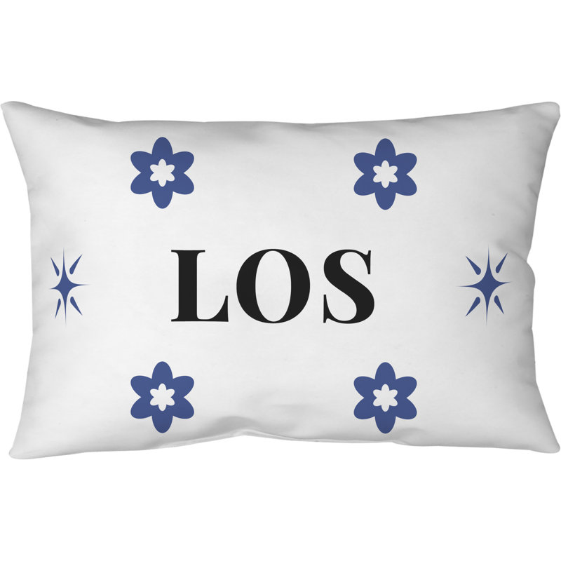 LA - bleu, rouge, blanc, photo, tissé, coussin soufflé et fermé, 17 po x 18 po