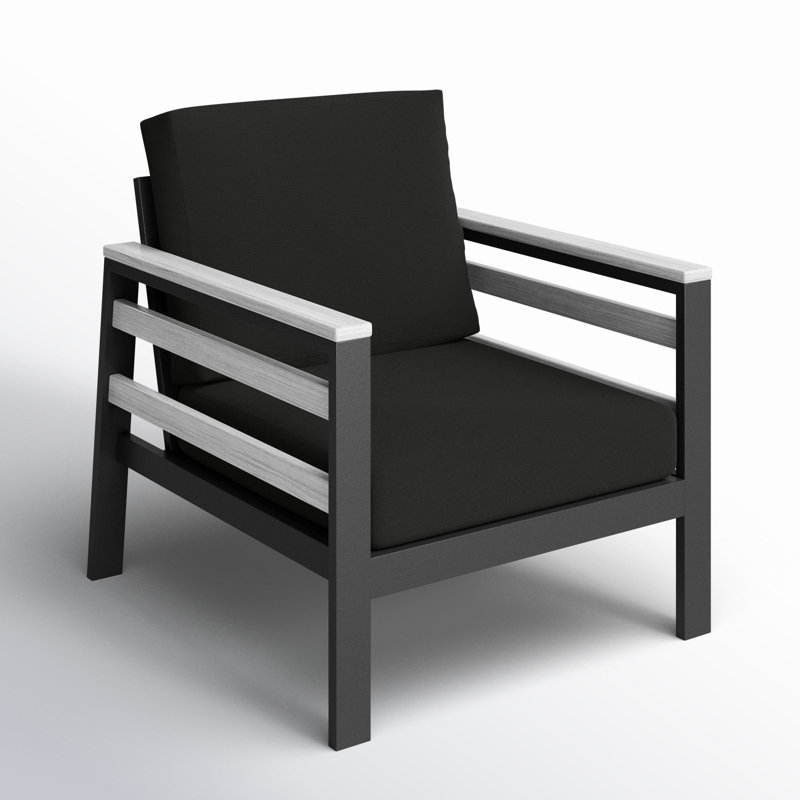 Chaise de patio avec coussins Sunbrella® Townsend, Toile Sunbrella® noir, Blanc / gris foncé