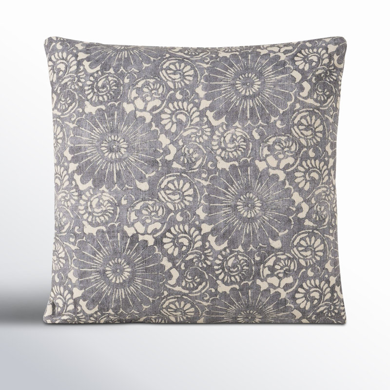 Hansah Geometric Reversible Throw Pillow, Ink Floral, Square 18", Polyester