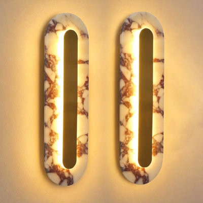 Modern Bulgari Marble Wall Sconce, 3‑Step CCT Selectable LED Light with Brass Metal Accent