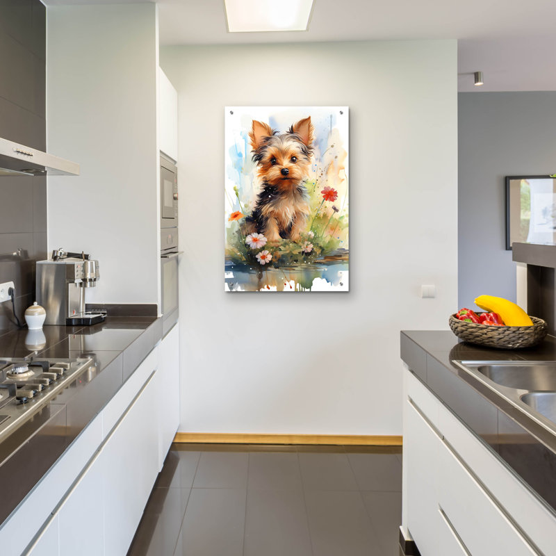 «Happy Puppy 1» par Momart, art mural en verre acrylique, H 36 po x l 24 po x P 0,2 po