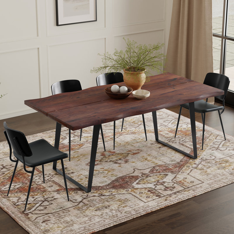Table de salle à manger en acacia massif Delta de 72 po de style industriel avec rebord, Noyer
