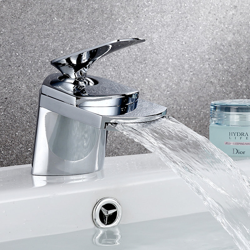 Juno Eva Waterfall Bathroom Sink Faucet – Single Handle Mixer Tap with Modern Chrome Finish