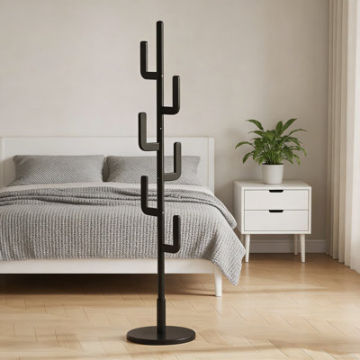 Portemanteau autoportant en bois massif avec 6 crochets, portemanteau réglable en hauteur pour le vestibule, la chambre à coucher, le salon et un porte-manteau robuste pour vestes et sacs