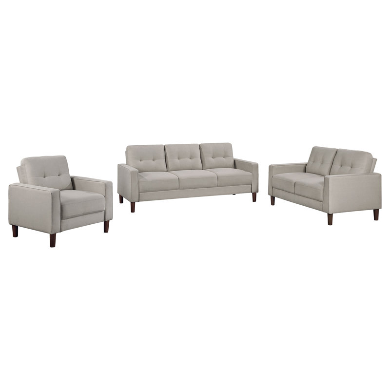 Ensemble de canapé capitonné 3 pièces Lamorteau, 3 Pieces: Sofa, Chair, Loveseat, Tissu beige