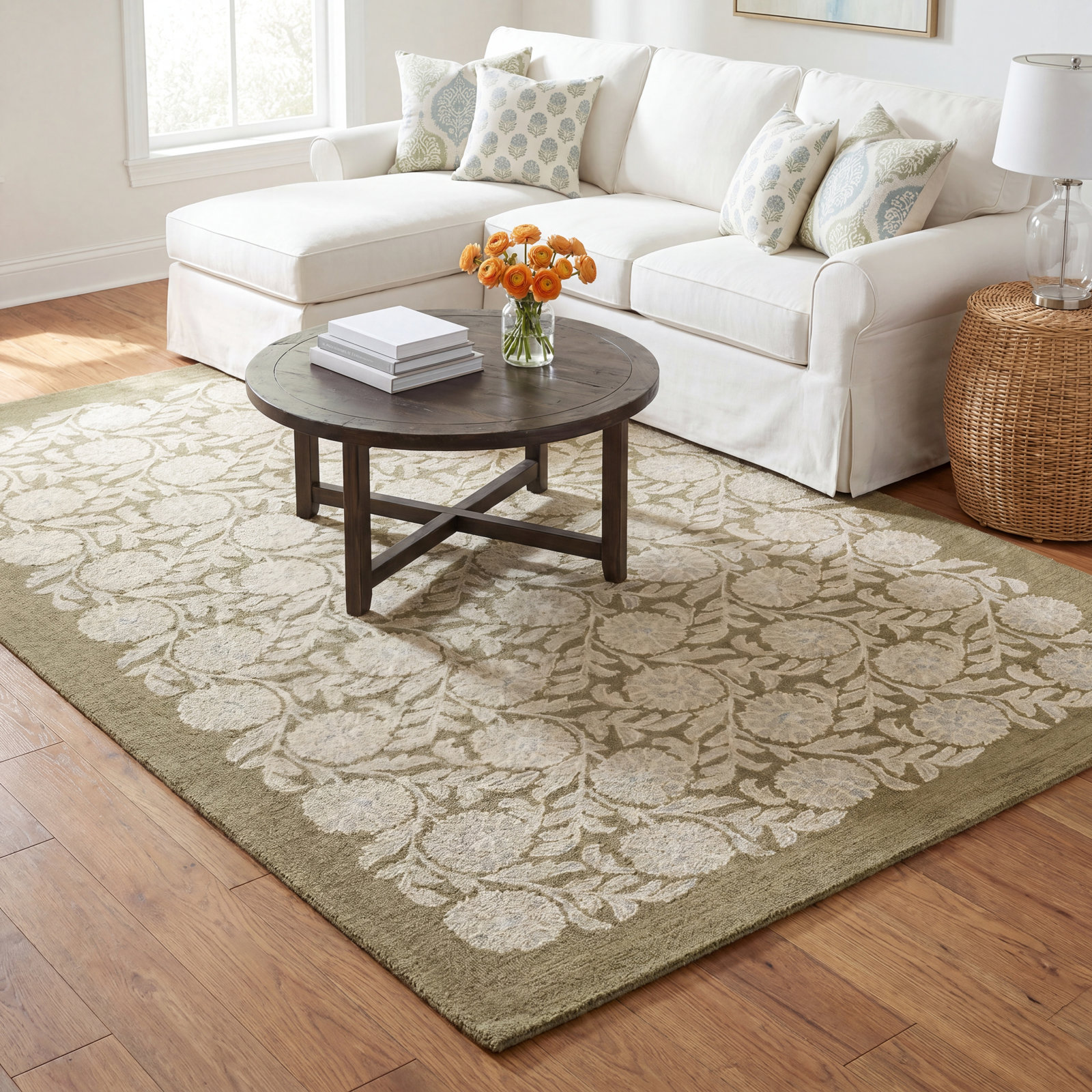 Eleanora Green Hand-Tufted Floral Wool Rug, 8' X 10'